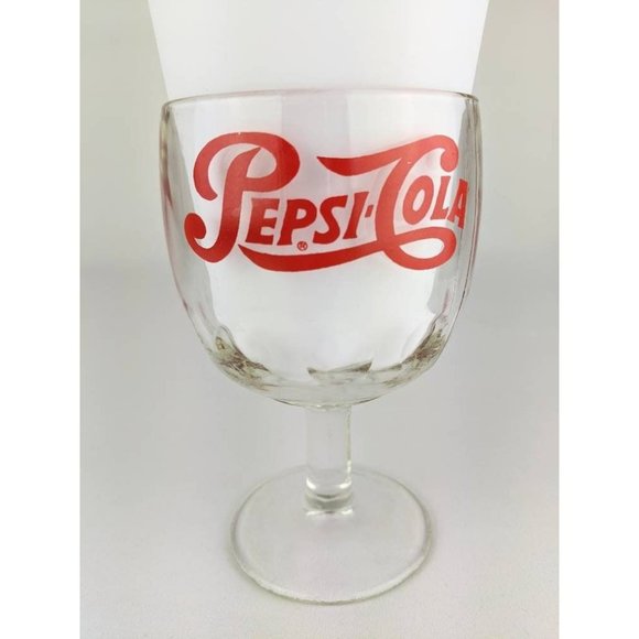 Vintage Pepsi Clear Glass Goblet Stemware | Clear Glass Thumbprint Water Goblet - Picture 2 of 9